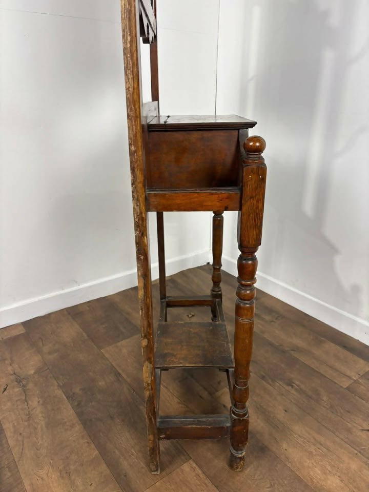 Vintage Oak Hall Coat Stand with Mirror & Storage