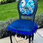 Bespoke Vintage Blue Bird Chair. One of a Kind Velvet and Feather Detailing. Artist Designed Chair