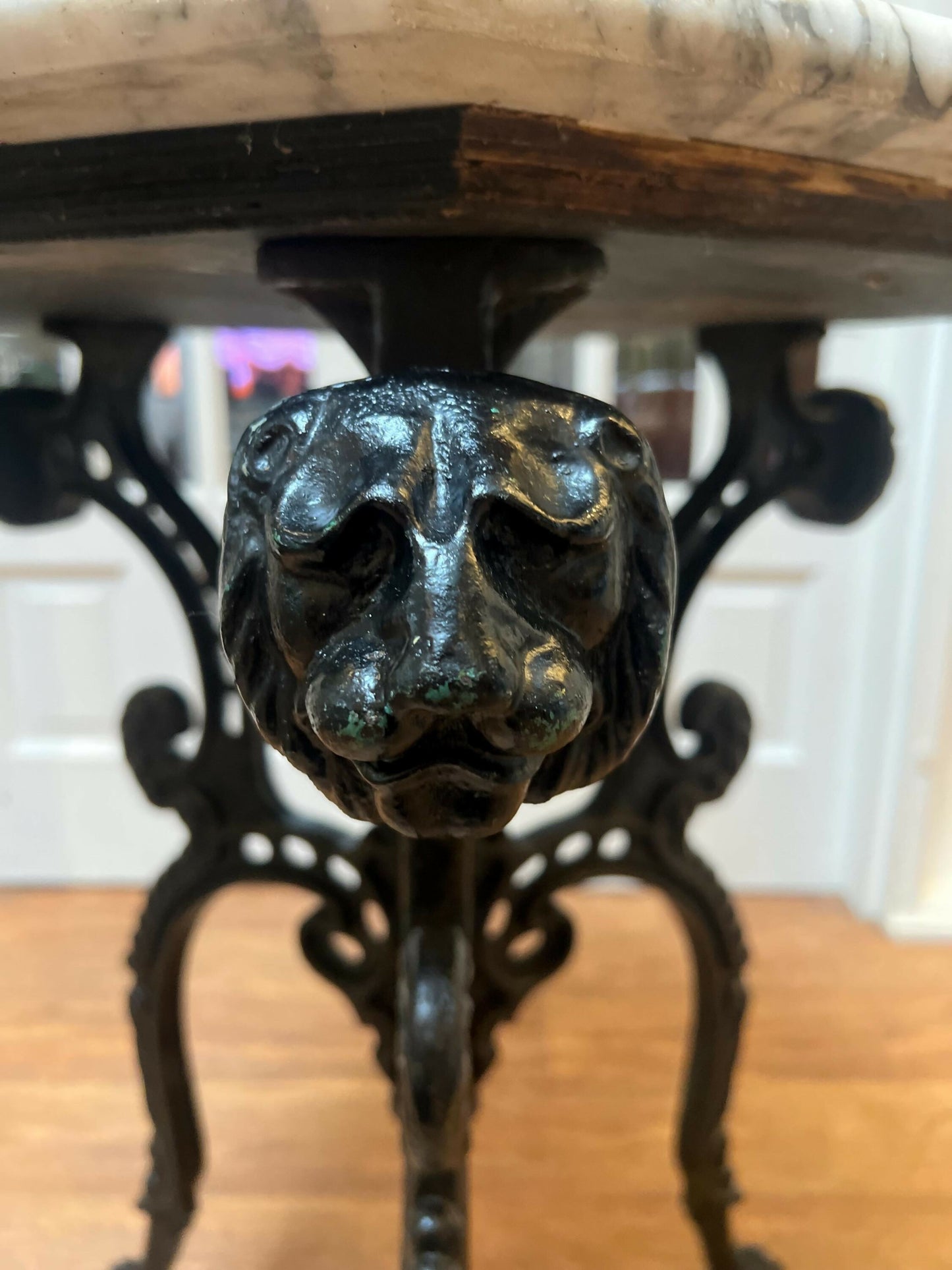 Cast Iron Lions Head Table with Marble Top
