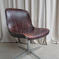 Vintage Mid Century Modernist Chrome Leather Swivel Chair By Charles Pollock #389