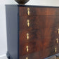 Vintage Navy Blue Flame Mahogany Dresser | Refurbished 5-Drawer Chest of Drawers | Brass Hardware Queen Anne Furniture