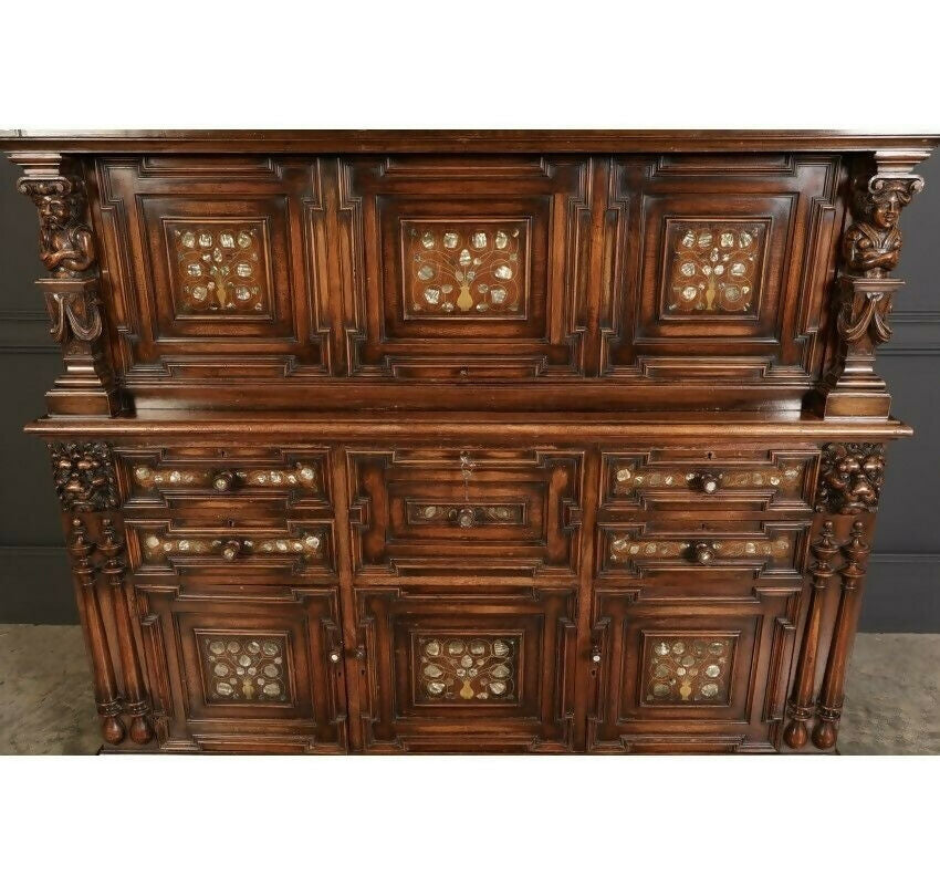 19th Century Walnut & Mother Of Pearl Inlaid Gothic Dresser