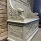 Edwardian antique Settle in solid oak with ornate carvings.
