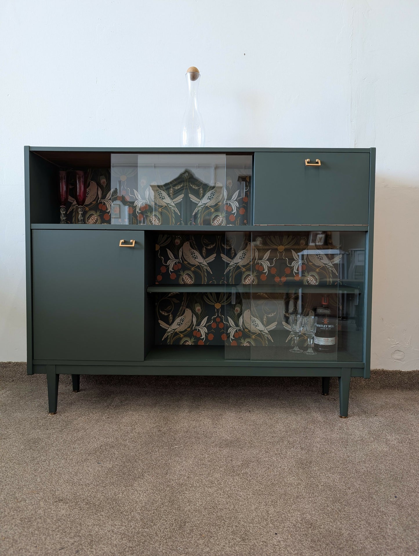 Mid Century Nathan Cocktail Cabinet /.Glass Door Bookcase