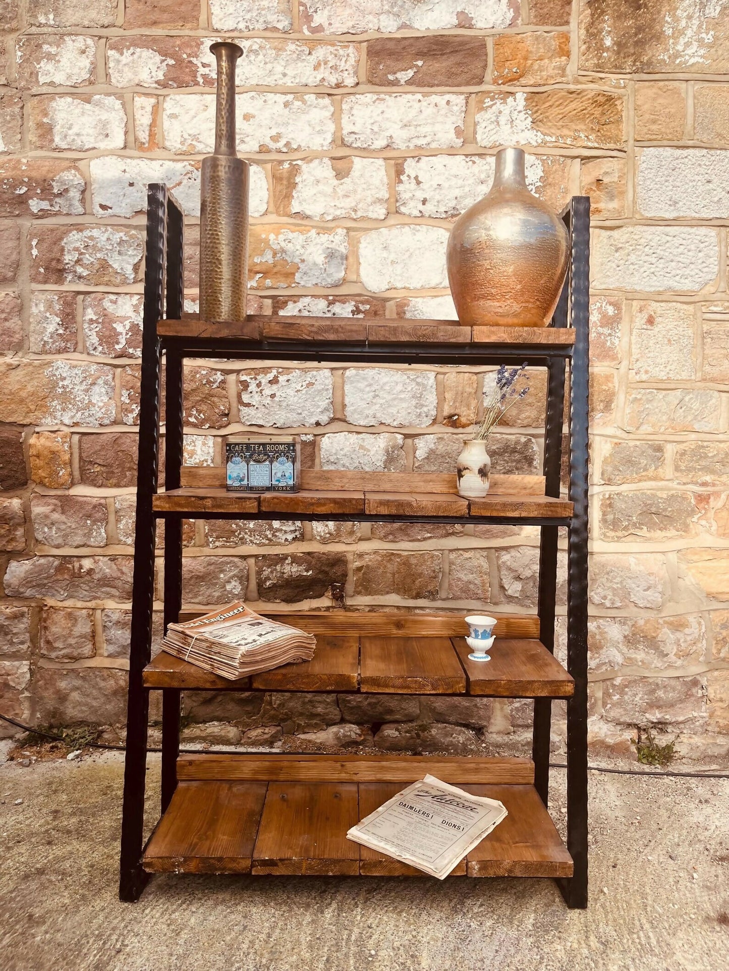 Industrial Rustic Shelving Unit | Wood & Metal Shelf | Reclaimed Style Bookcase | Rustic Ladder Shelf | Industrial Home Decor Storage