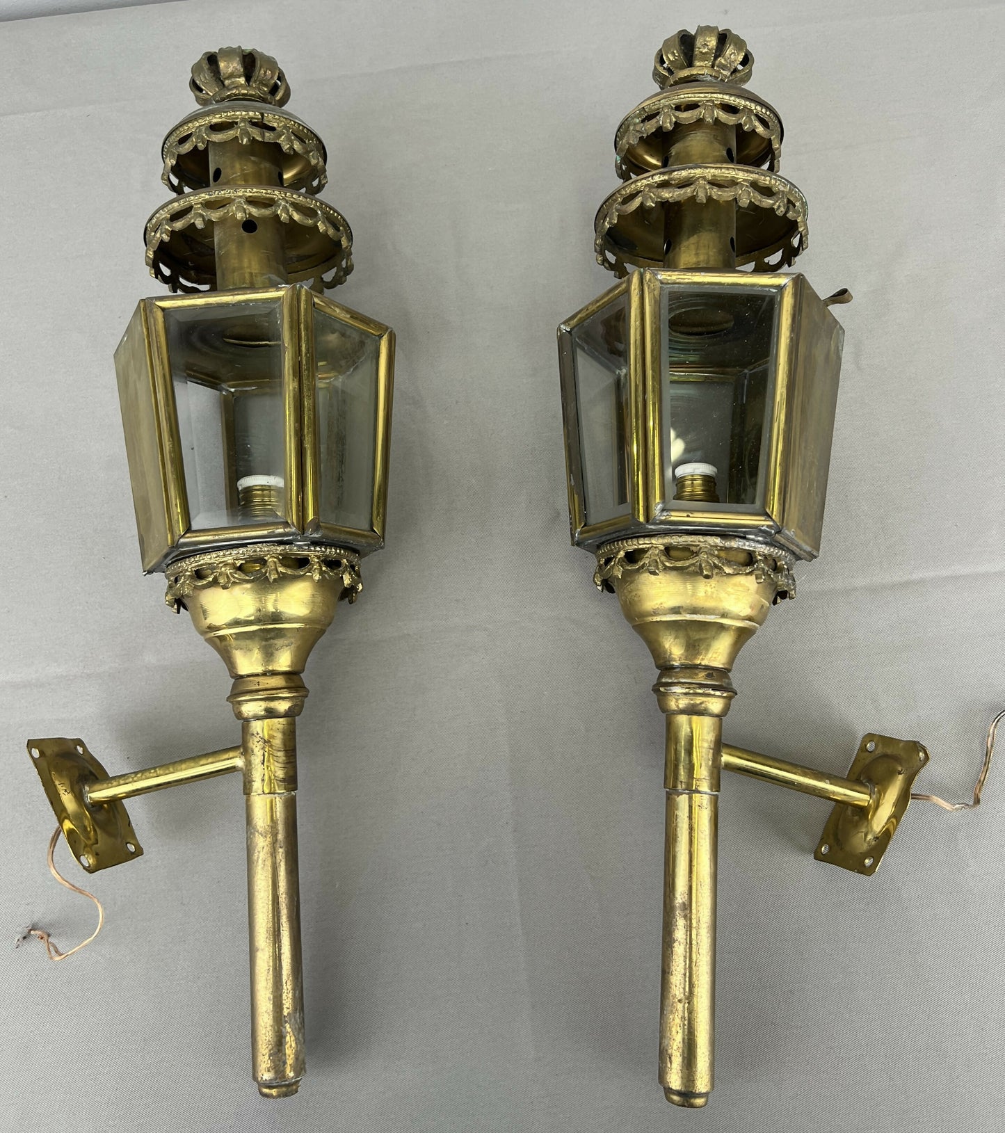 Pair of Wall Lights Antique French Style Lantern Sconces Glass LOT 6478