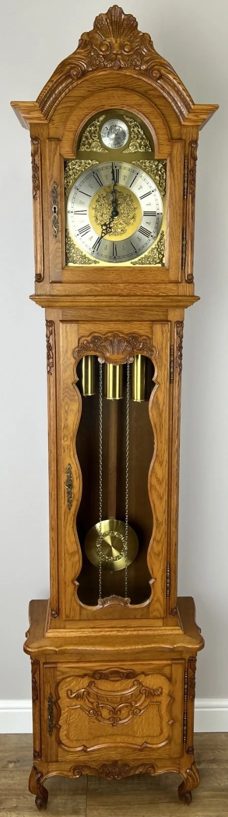 Grandfather Clock Vintage French Louis Style Oak Decorative Clock LOT 4892