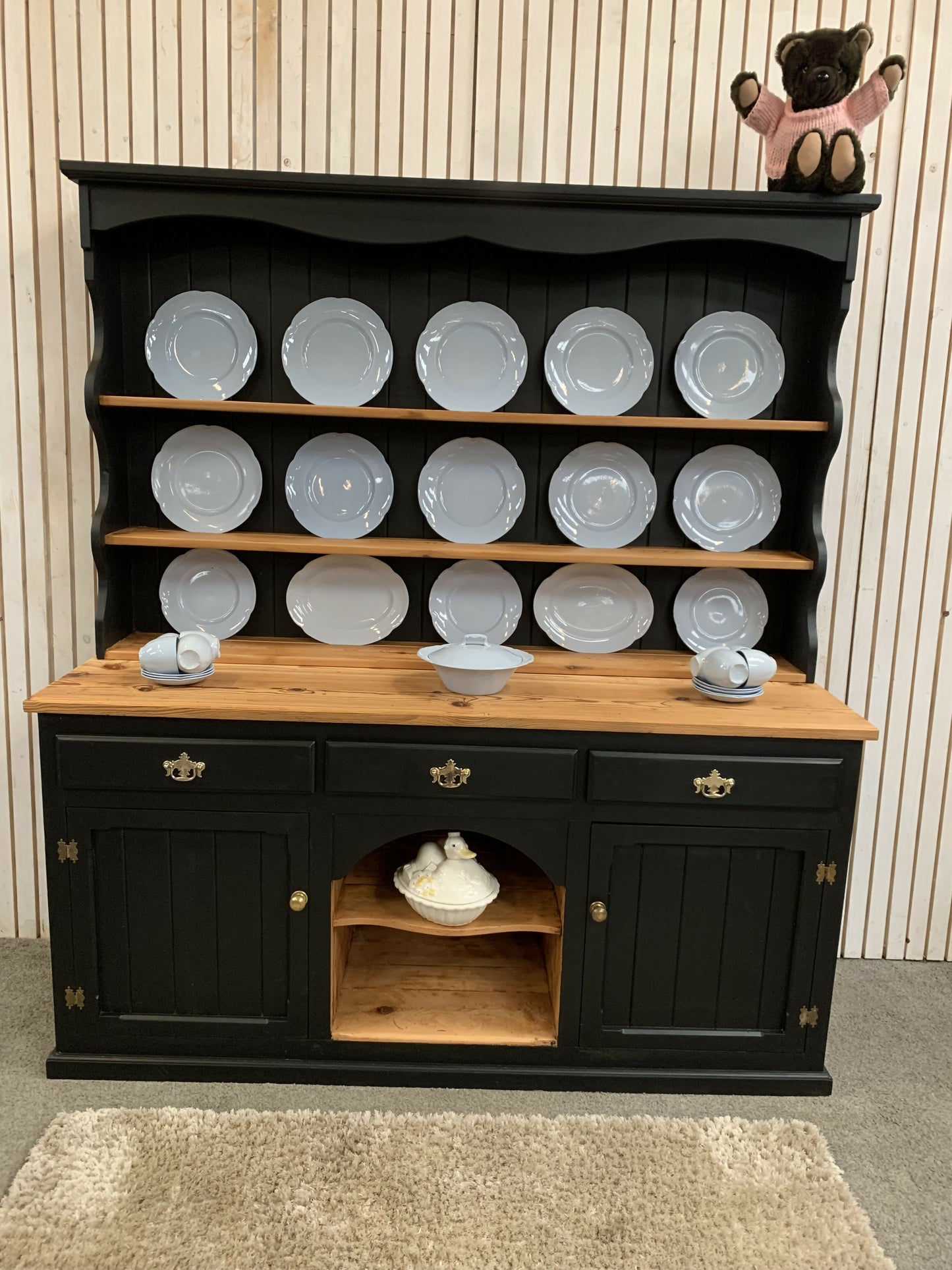 Painted Black upcycled Pine country farmhouse large 2 DOOR Welsh Dresser.