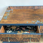 Vintage art deco navy blue walnut burr wood desk/ dressing table
