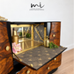 Refurbished Art Deco Burr Walnut Cocktail Cabinet Gold & Black Fan Design, Vintage Bar, Drinks Cabinet, sideboard, 1930s Style, statement
