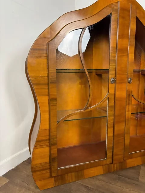 Art Deco Walnut Glazed Display Cabinet