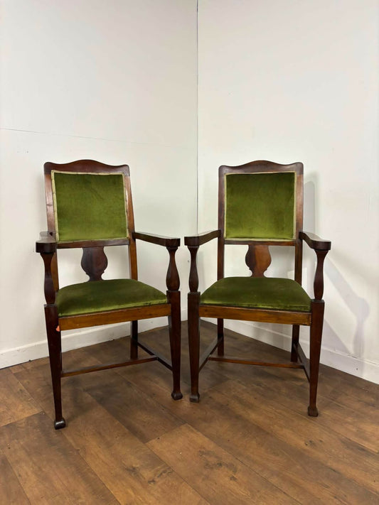 Pair of Edwardian Mahogany Upholstered Armchairs