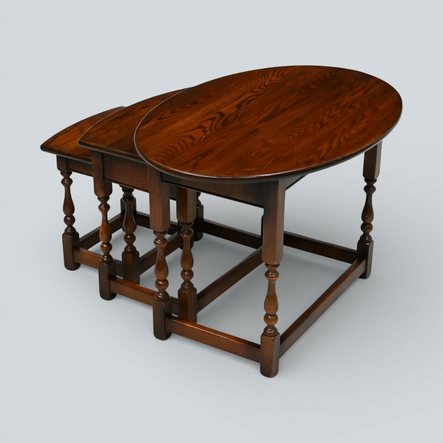 Old Charm Oval Nest of Tables in Tudor Brown Model 1990 VGC FREE UK Delivery