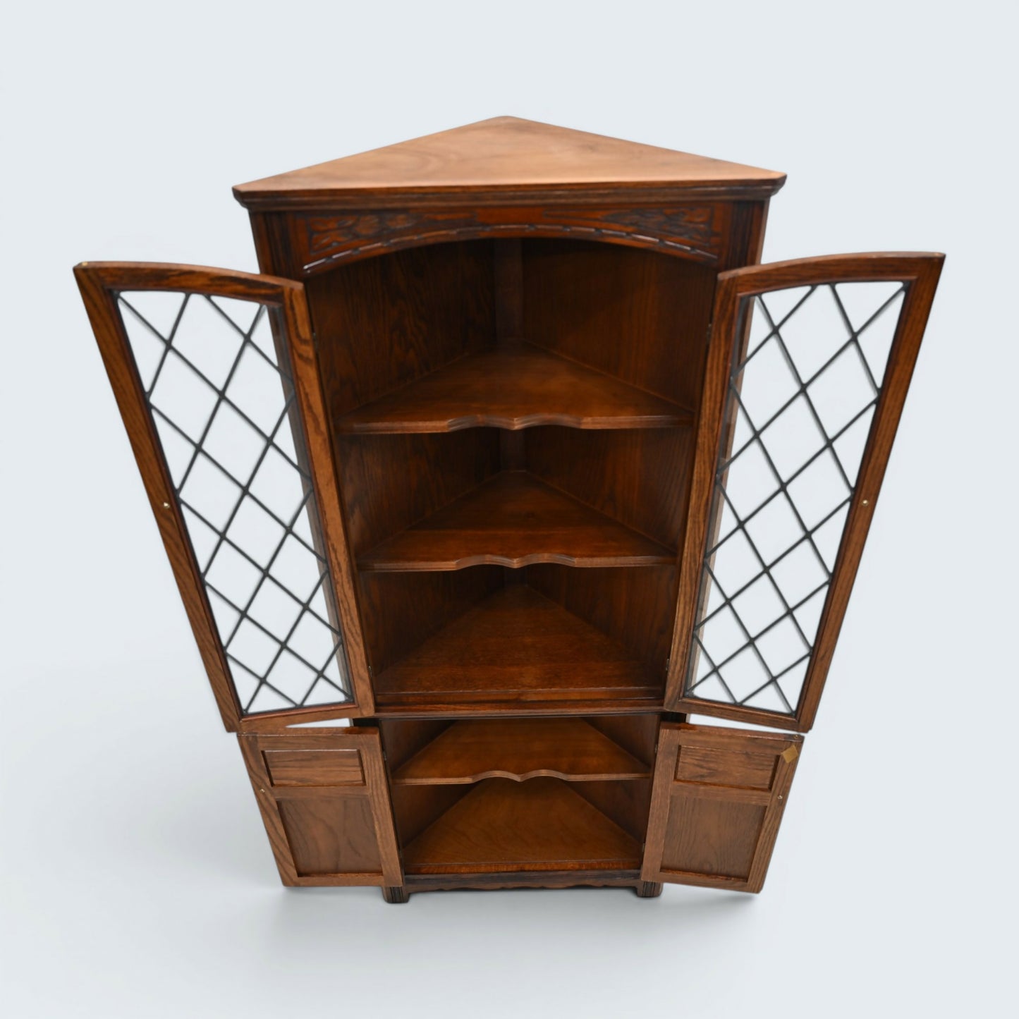 Old Charm Corner Display Cabinet Leaded Glass Tudor Brown EXC FREE UK Delivery*
