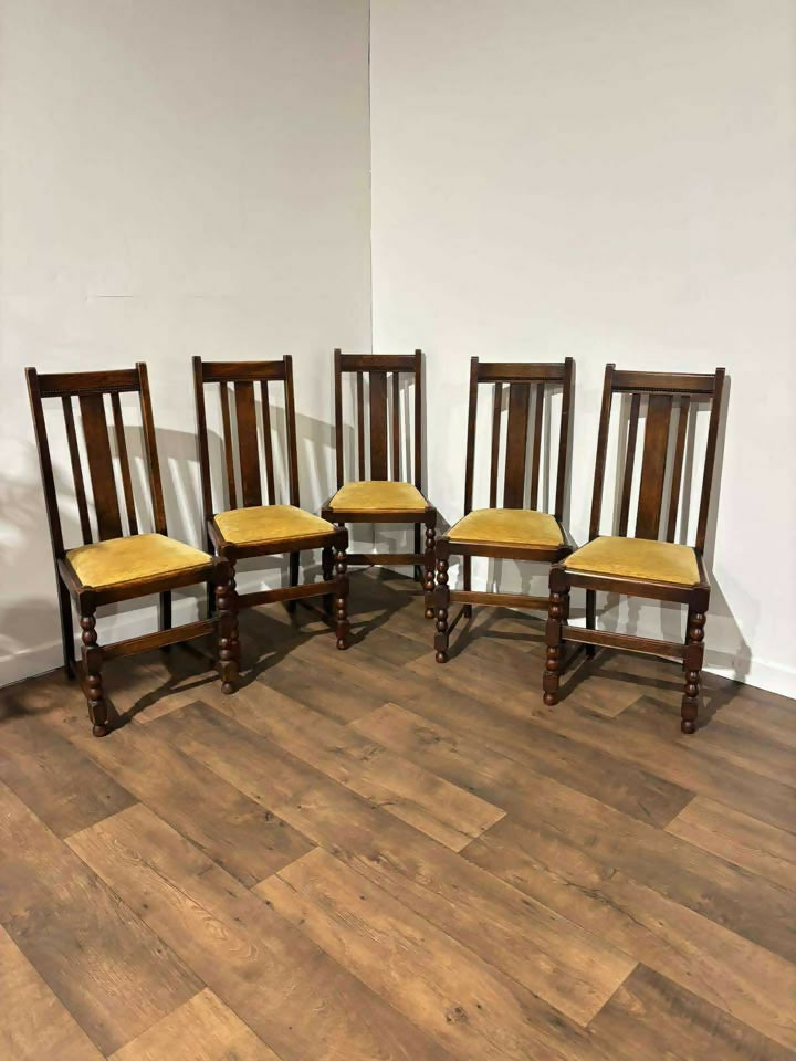 Vintage Set of Five Oak Dining Chairs