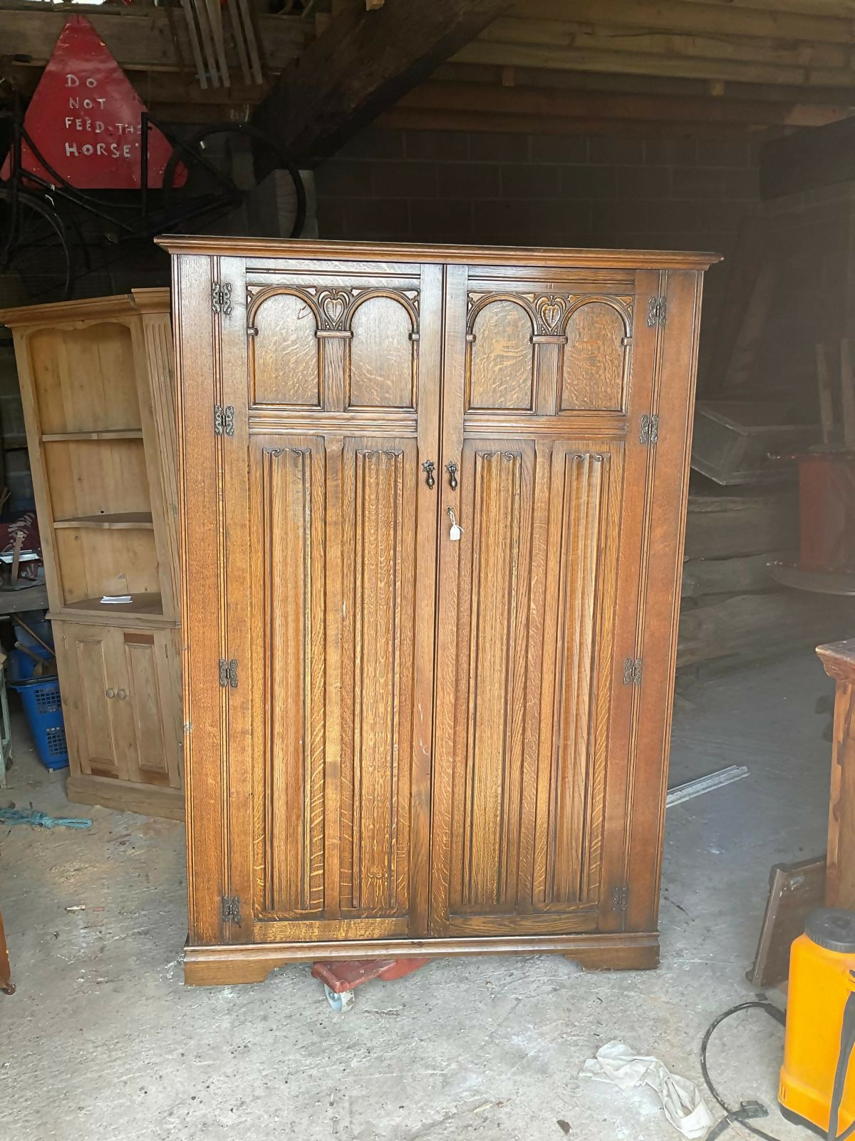 Double Door Oak Carved Wardrobe