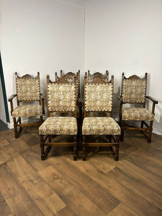 Set of Eight Oak Priory Style Dining Chairs