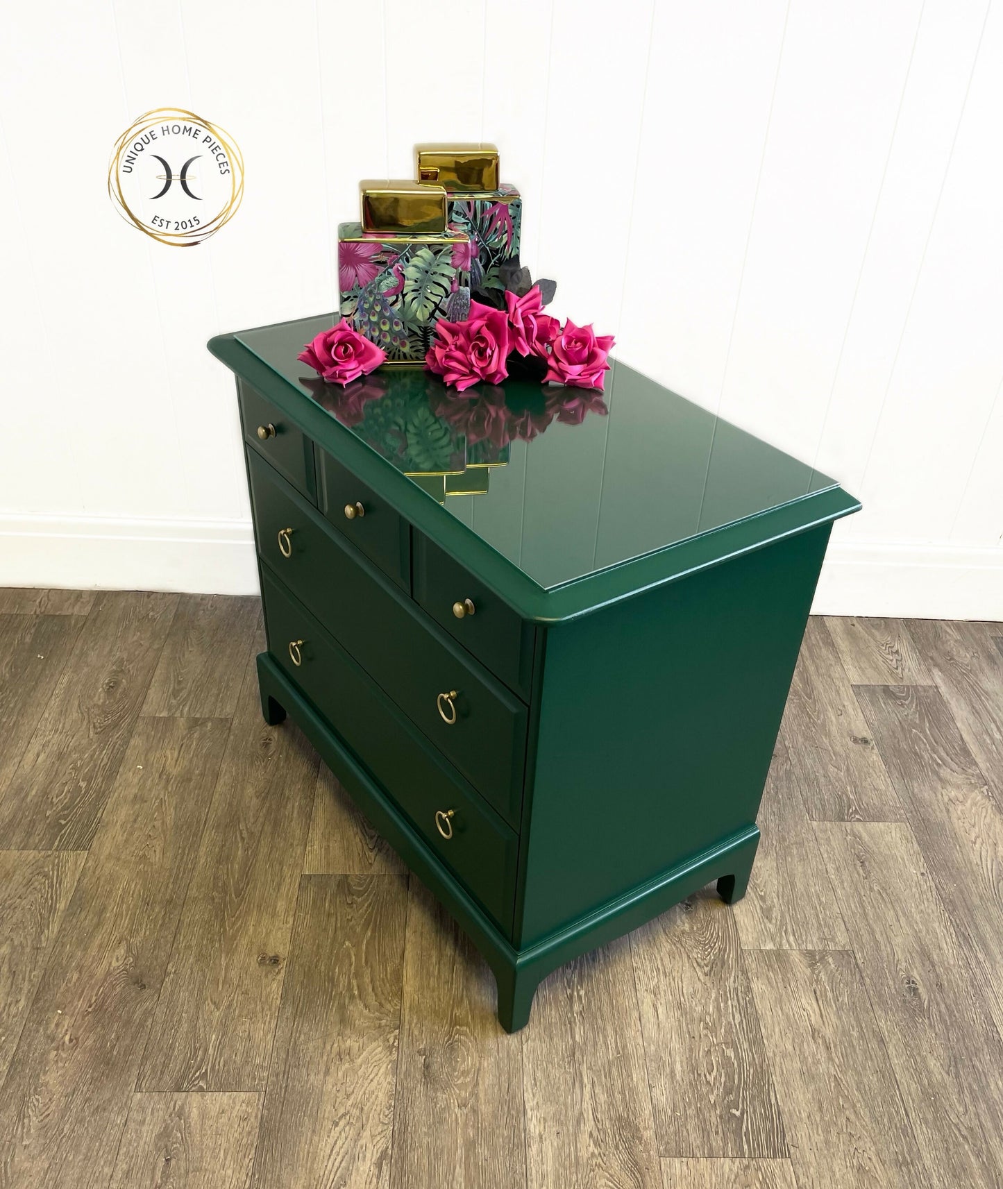 Stag Emerald Green 5 Drawer Vintage Bedroom Chest