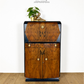 Navy Blue And Gold Art Deco Burl Walnut Cocktail Cabinet, Drinks Cabinet