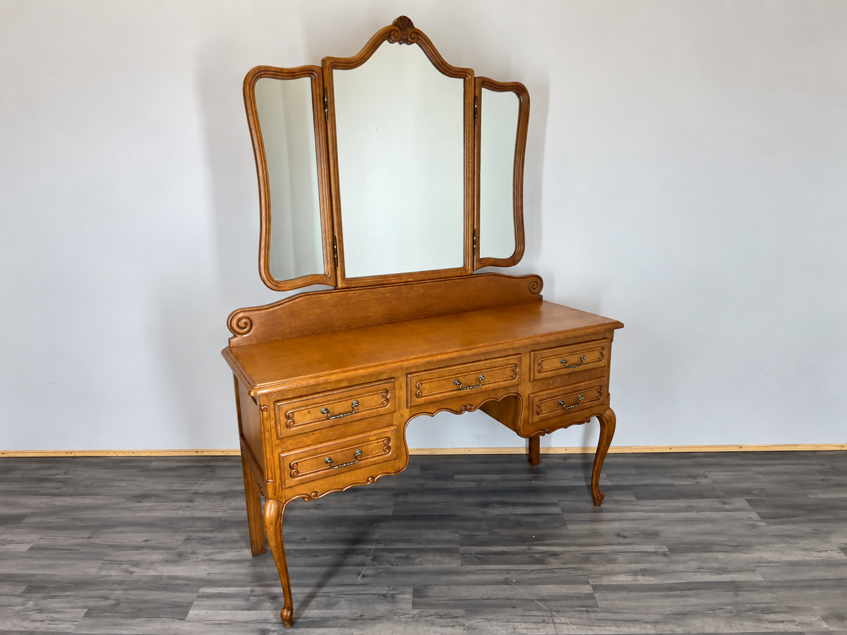 Dressing Table with Mirror Vintage French Louis Oak Vanity Makeup Table LOT 2757