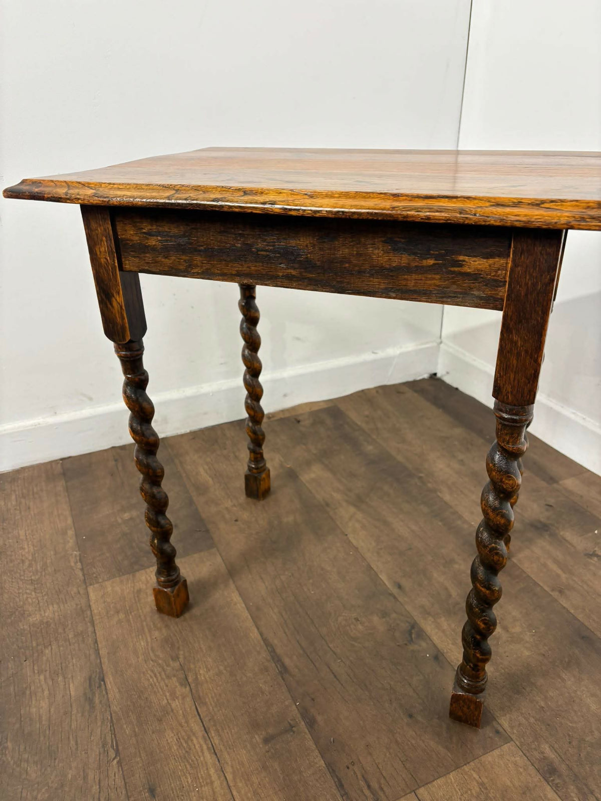 Vintage Oak Side Table With Barley Twist Legs