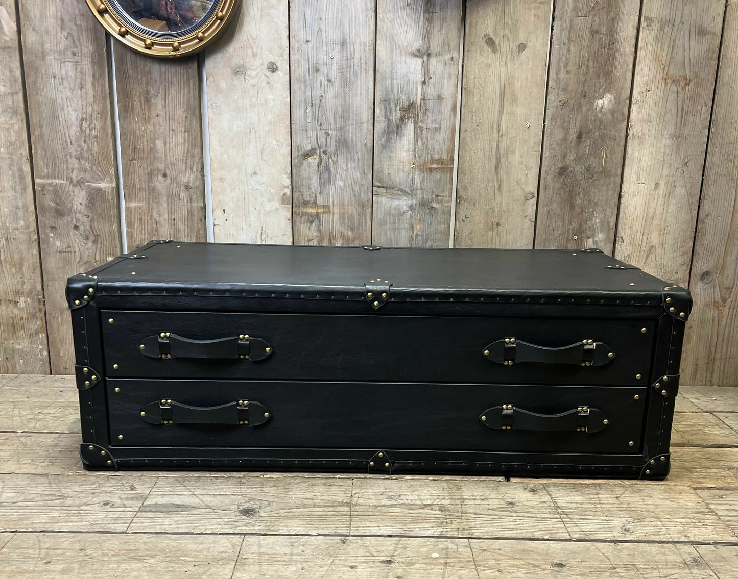XL Black Leather 2 Drawer Coffee Table, End Table
