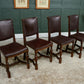 4 Oak Dining Chairs -Tudor Cromwellian Style - Burgundy Leatherette