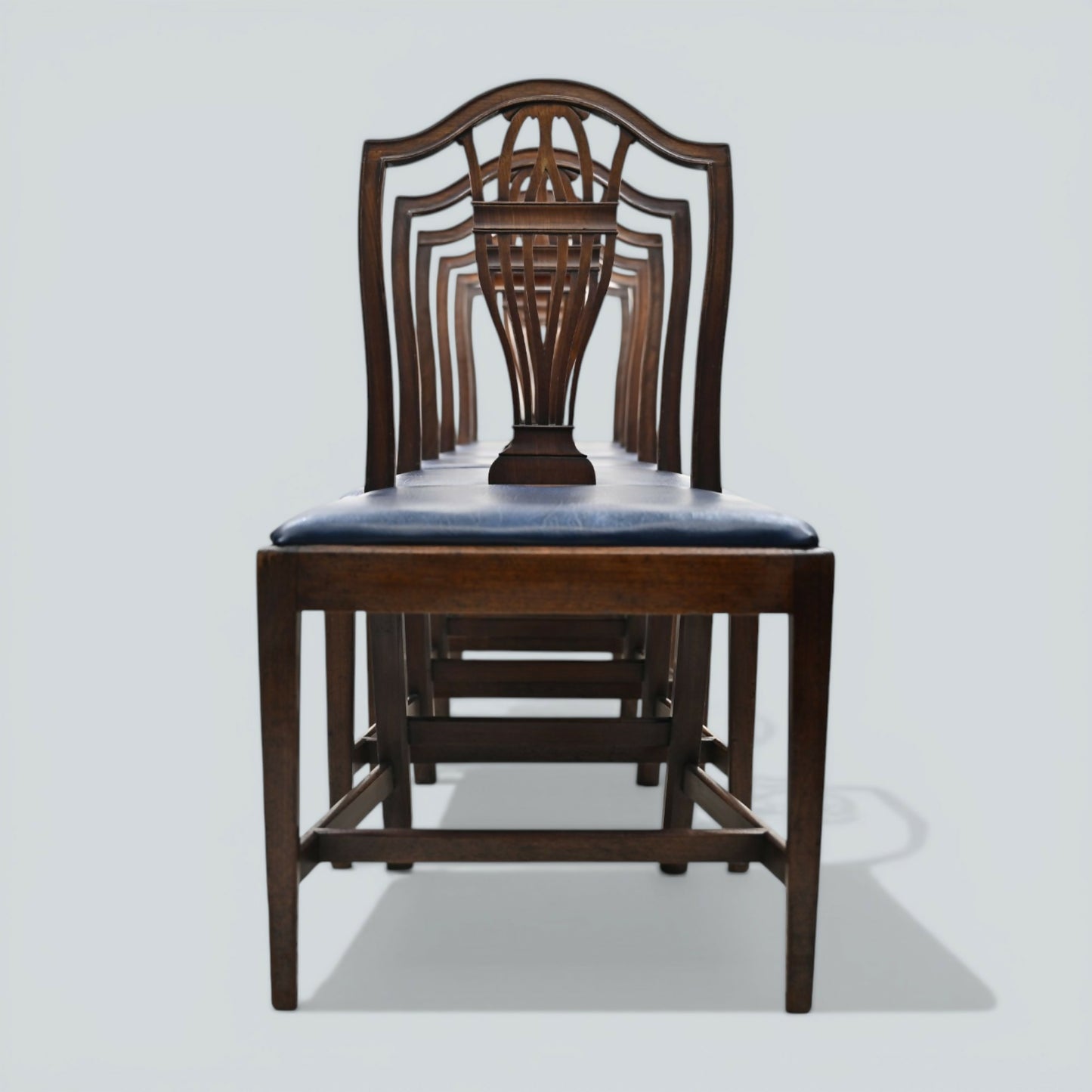 6 Georgian Mahogany Dining Chairs Blue Faux Leather Seats FREE UK Delivery