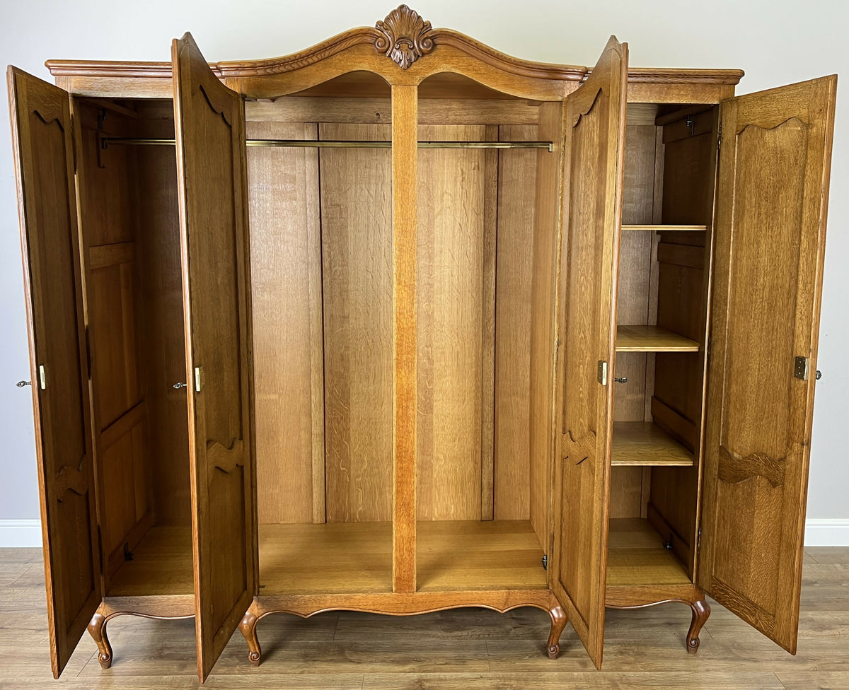 Wardrobe Vintage French Louis XVI Style Oak Four Door Carved Armoire LOT 6503