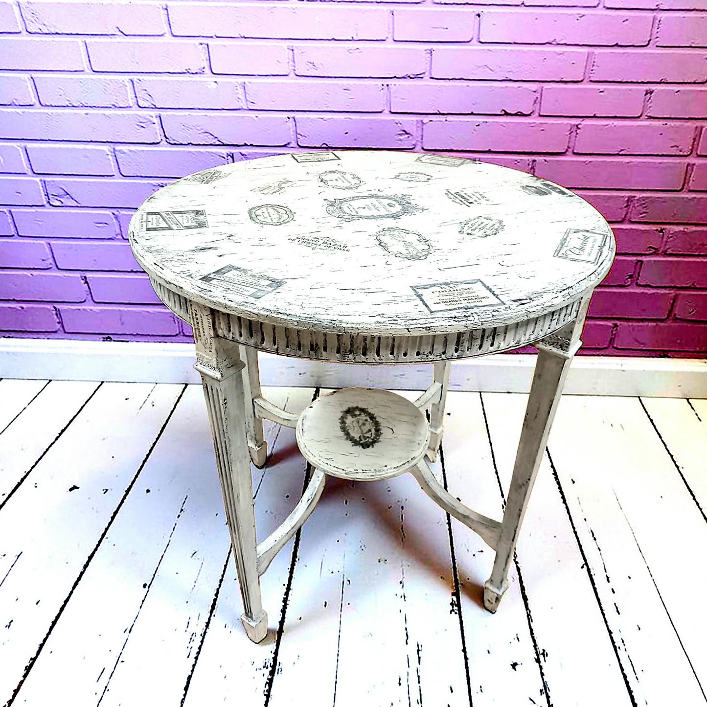 French Labels Decoupaged Table