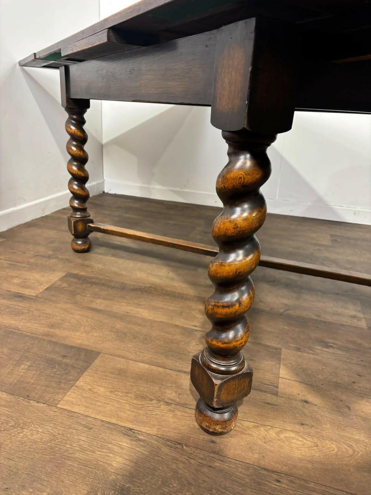 Vintage Oak Draw Leaf Dining Table – Barley Twist Base