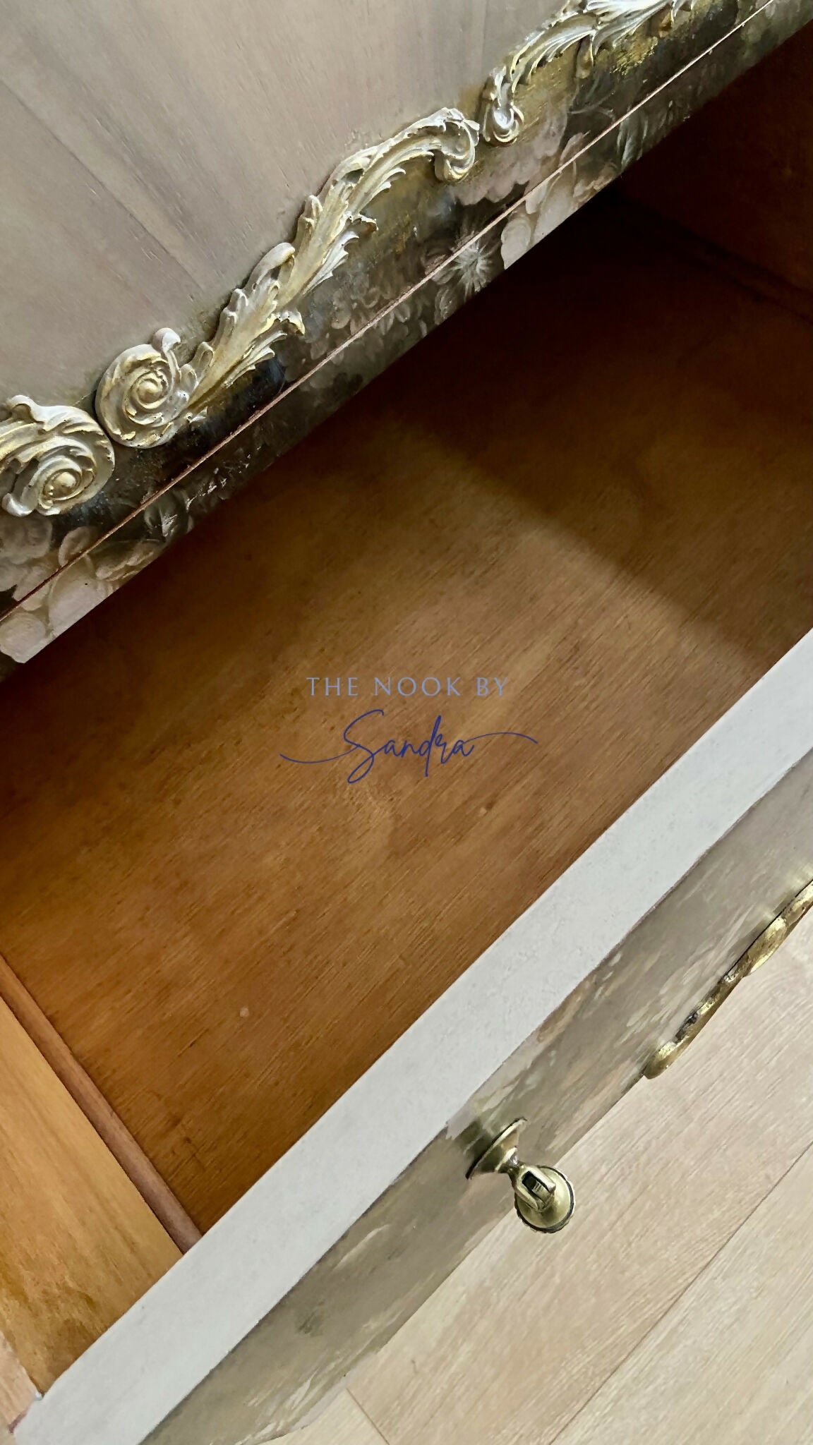 Elegant Upcycled Sideboard •Chateau Wash •Gold moulds •Floral Foil