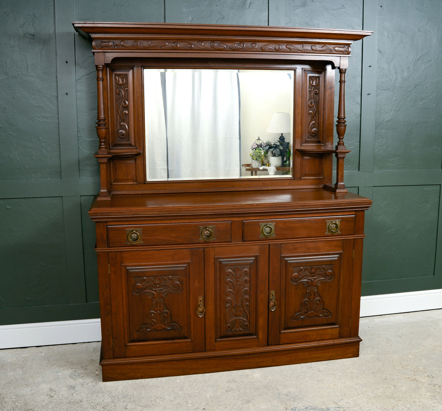 Mahogany Arts & Crafts Sideboard Buffet with Mirror Back Top