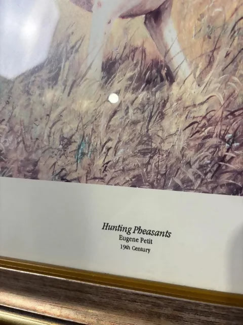 Framed “Hunting Pheasants” Print After Eugene Petit – 19th Century Sporting Scene