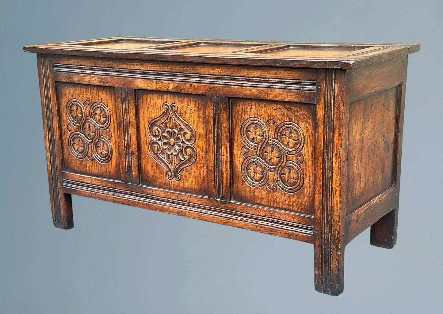 Carved Oak Blanket Box / Trunk G,T. Rackstraw of Worcester