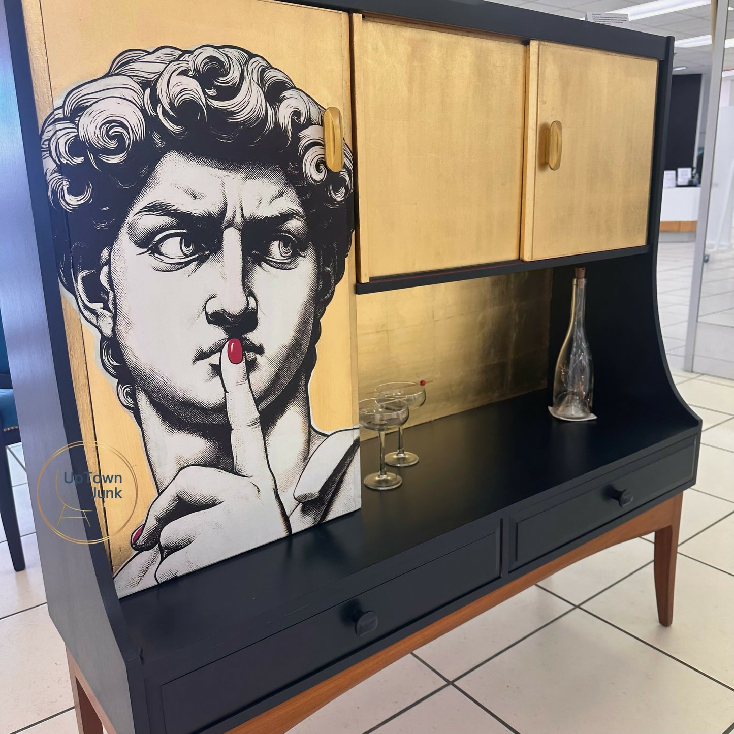 Mid-Century Solid Teak Cocktail, Drinks Cabinet