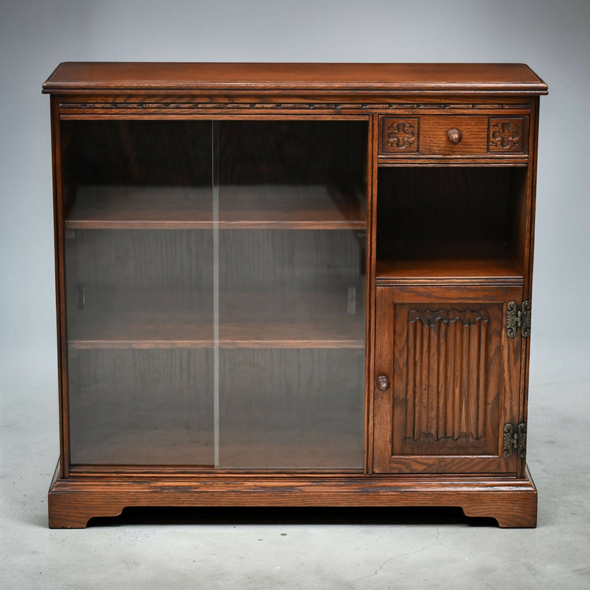 Old Charm Narrow Bookcase Cupboard Drawer Tudor Brown Finish FREE UK Delivery*