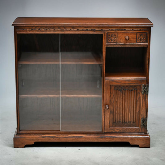 Old Charm Narrow Bookcase Cupboard Drawer Tudor Brown Finish FREE UK Delivery*