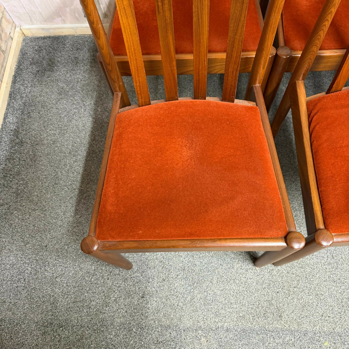 6x Meredew Mid Century Teak Dining Chairs Upholstered Seats 2x Carvers 4x Chairs