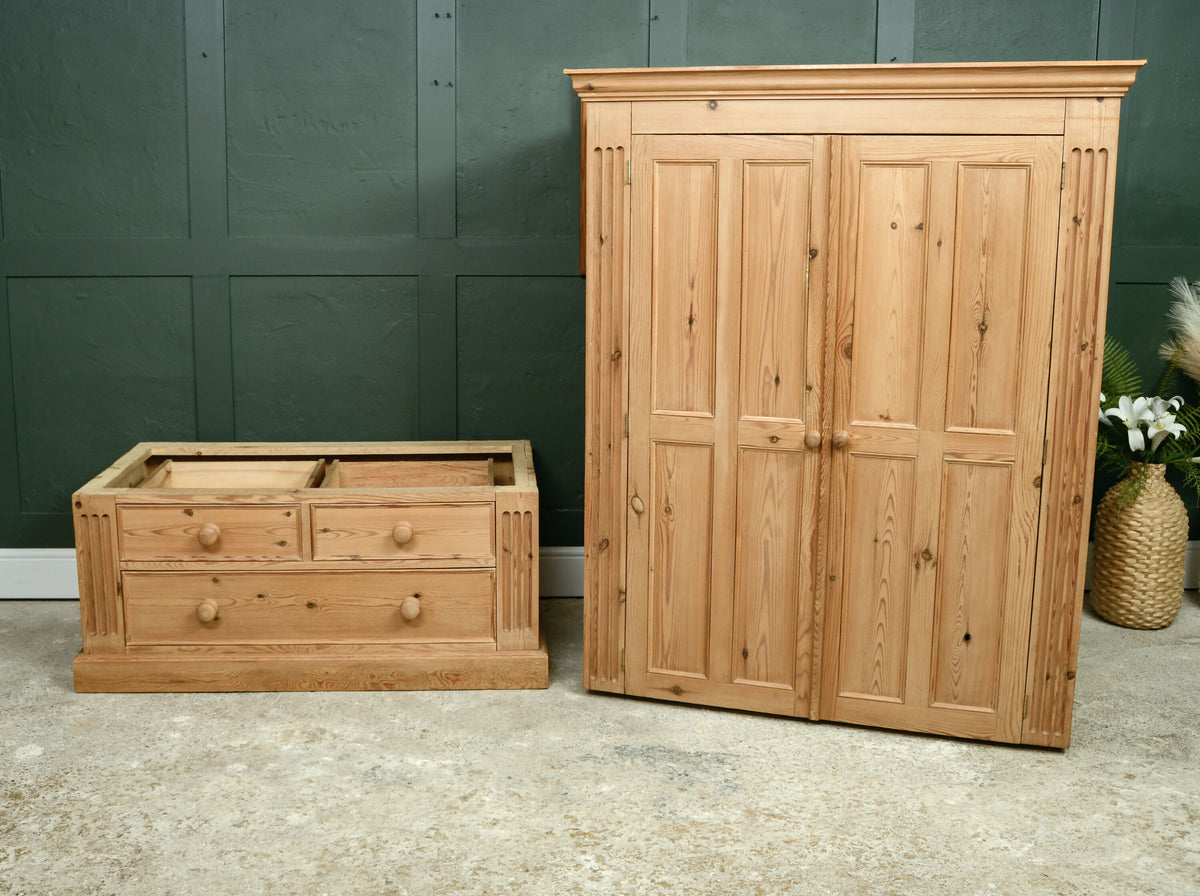 Victorian Style Pine Double Wardrobe with Drawers - Modern