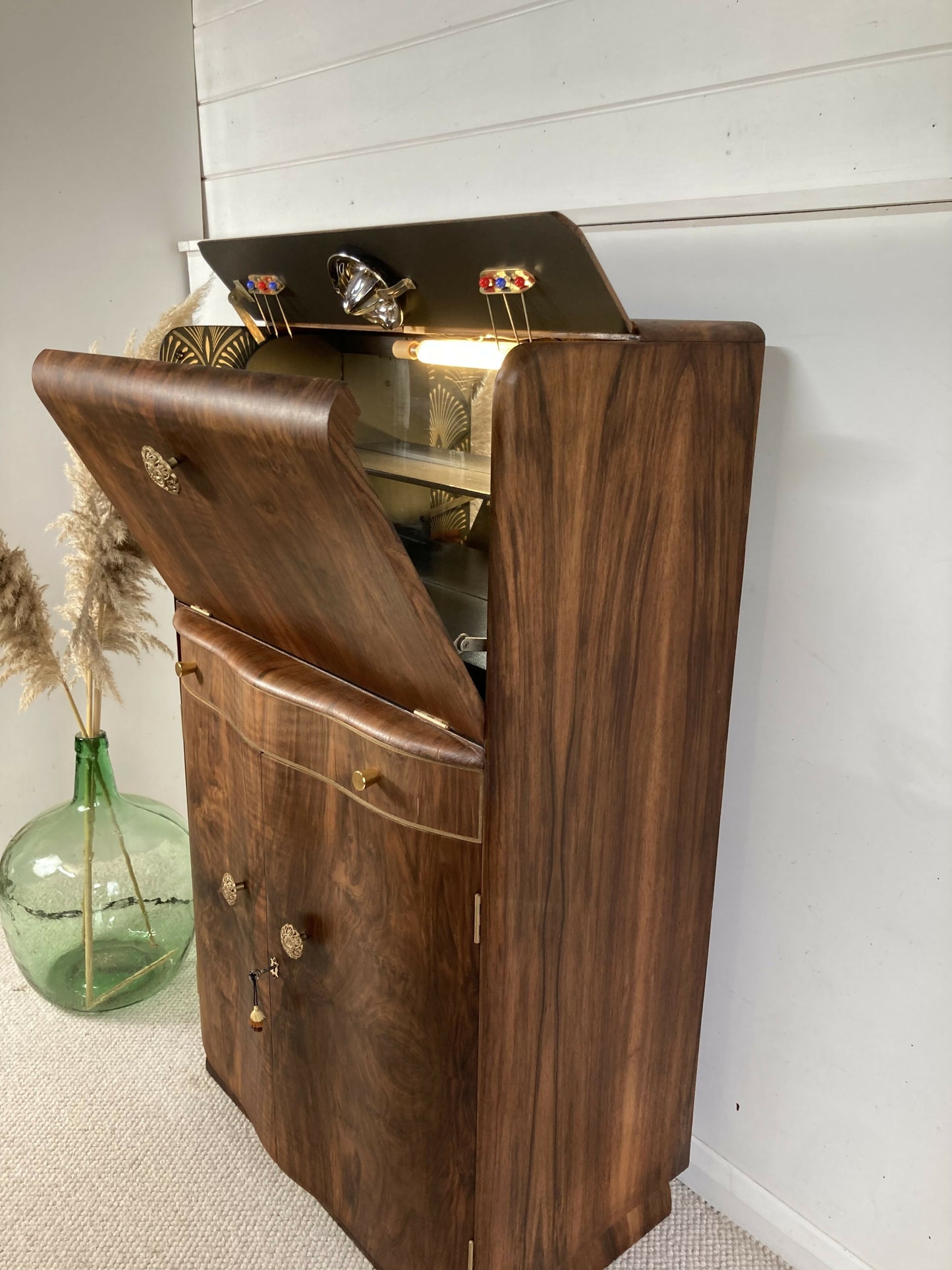 walnut Art Deco Cocktail Cabinet