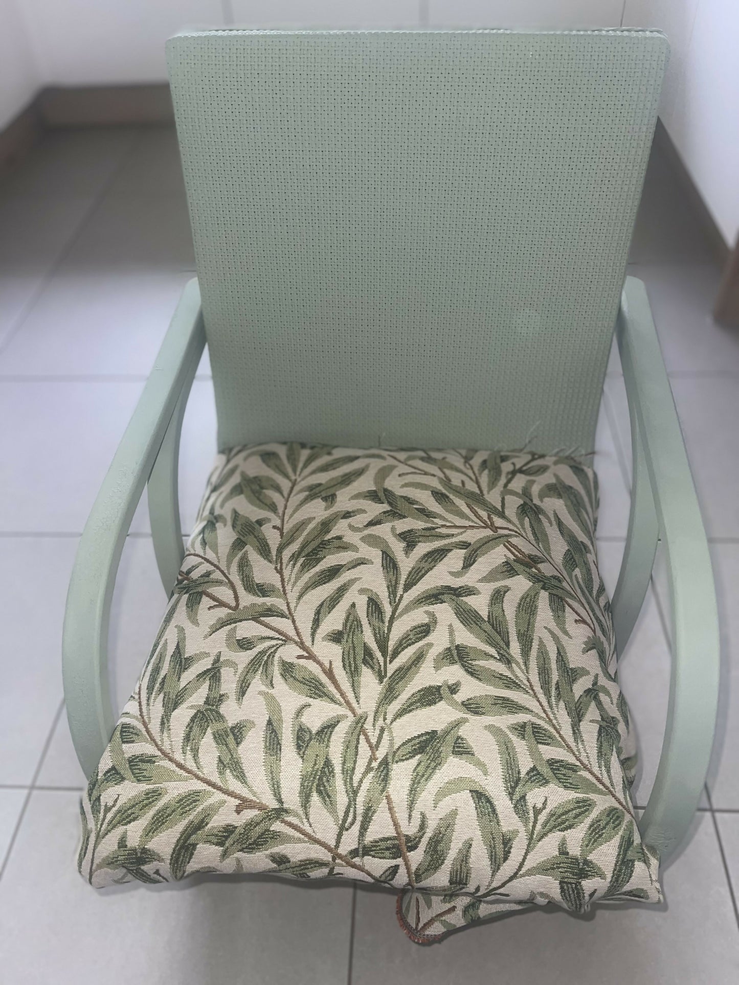 Mid century chair. Comes in two pieces. Very cool. Sage green - you choose your fabric.