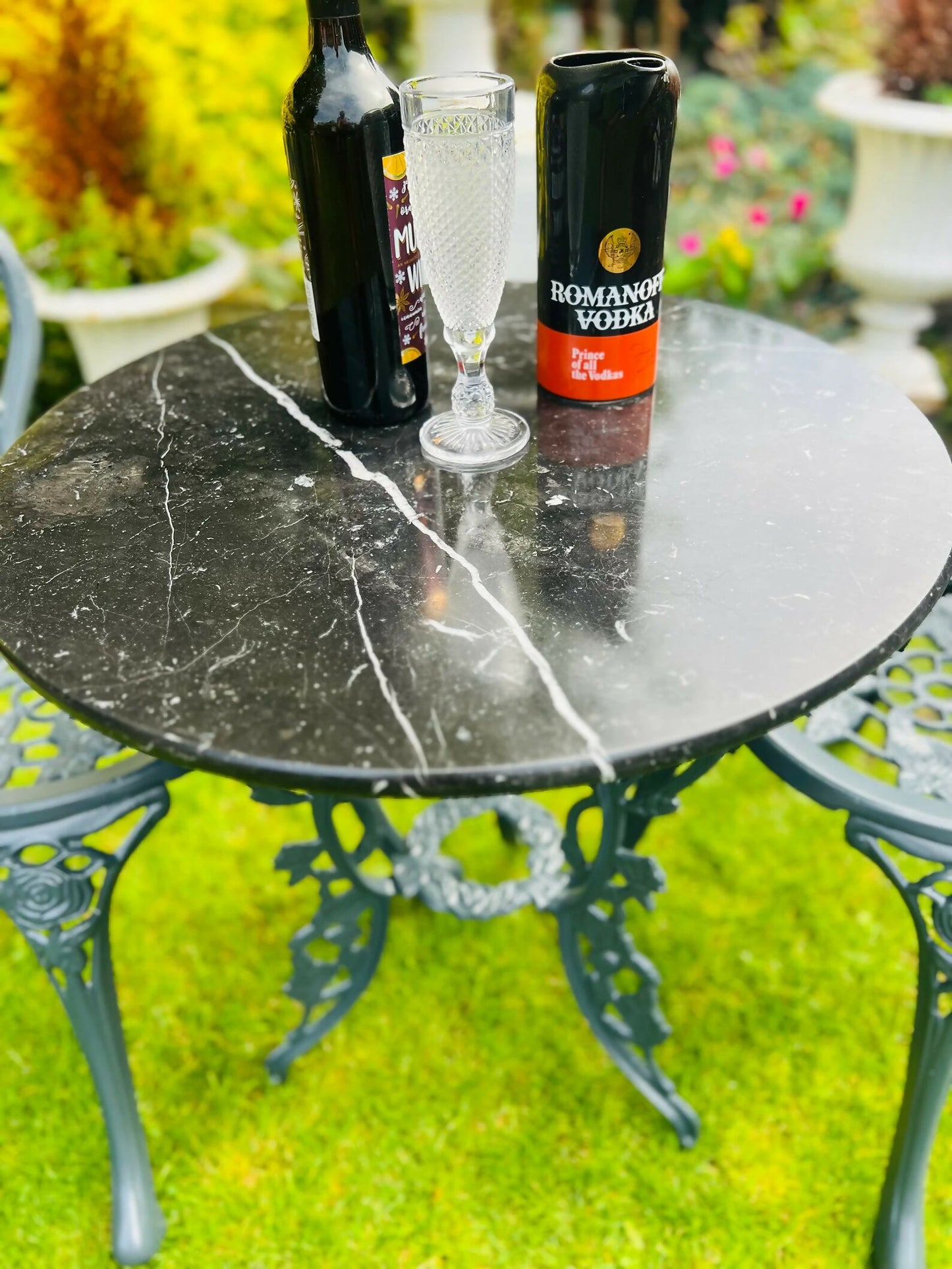 Cast Iron and Marble Garden Furniture Patio Set