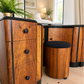 Refinished burl walnut and black Art Deco dressing table set with stool and mirror. Circa 1930 dresser, chest of drawers, art nouveau