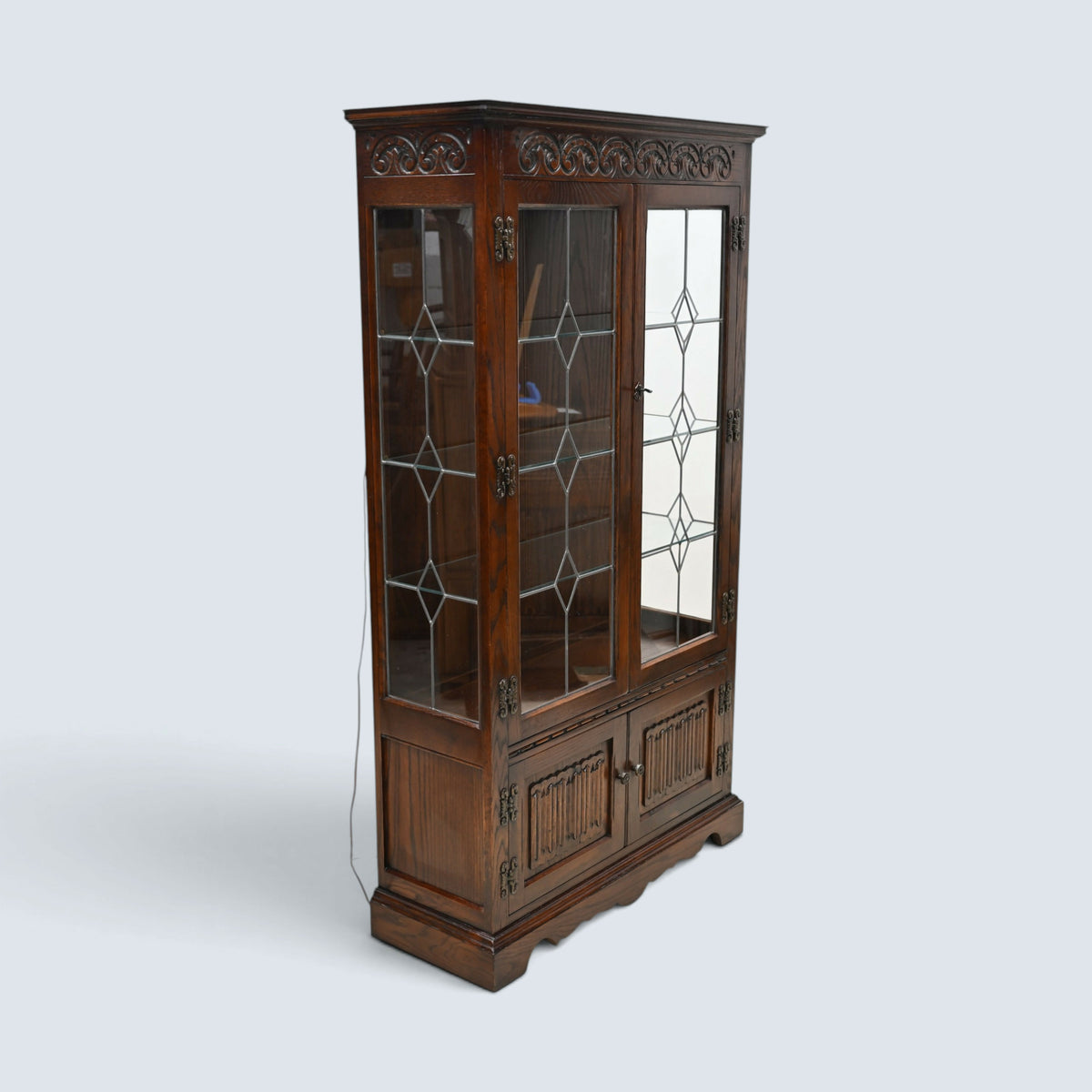 Old Charm Display Cabinet 3 Glass Shelves Tudor Brown #2155 FREE UK Delivery*