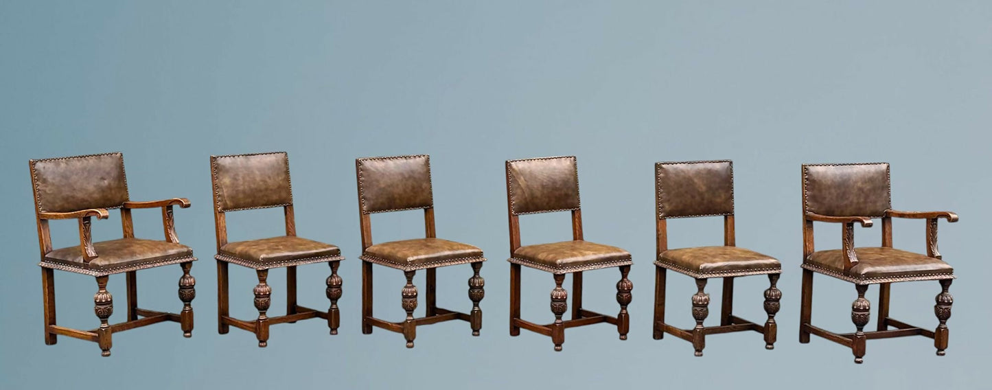 Good Quality Set of Six Carved Oak Dining Chairs