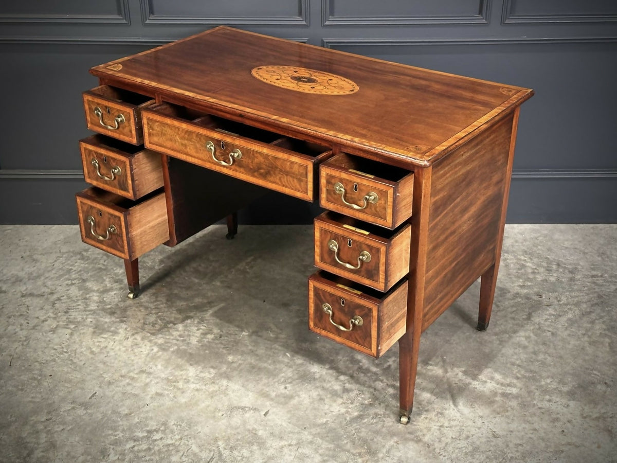18th Century Marquetry Inlaid Mahogany Writing Desk