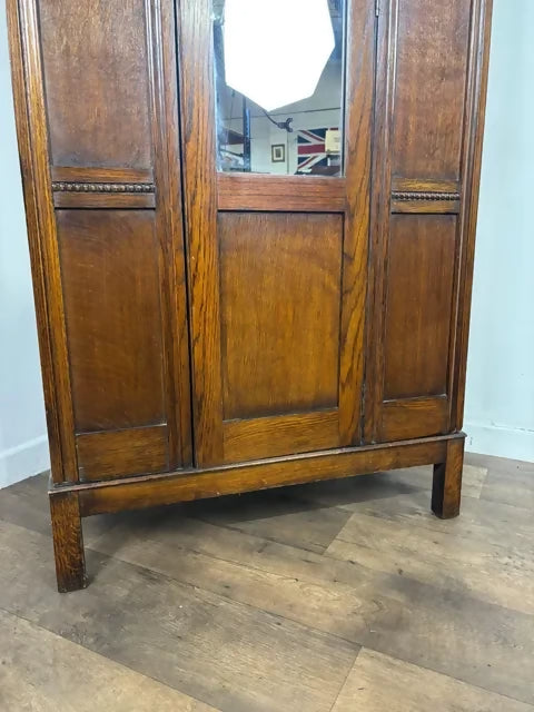 Vintage Oak Single Mirror Door Wardrobe / Hall Robe