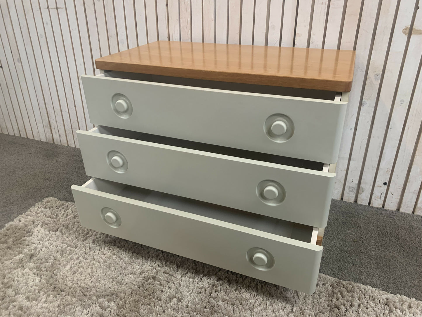 Retro Stag Nocturne Chest of 3 Drawers white and oak.
