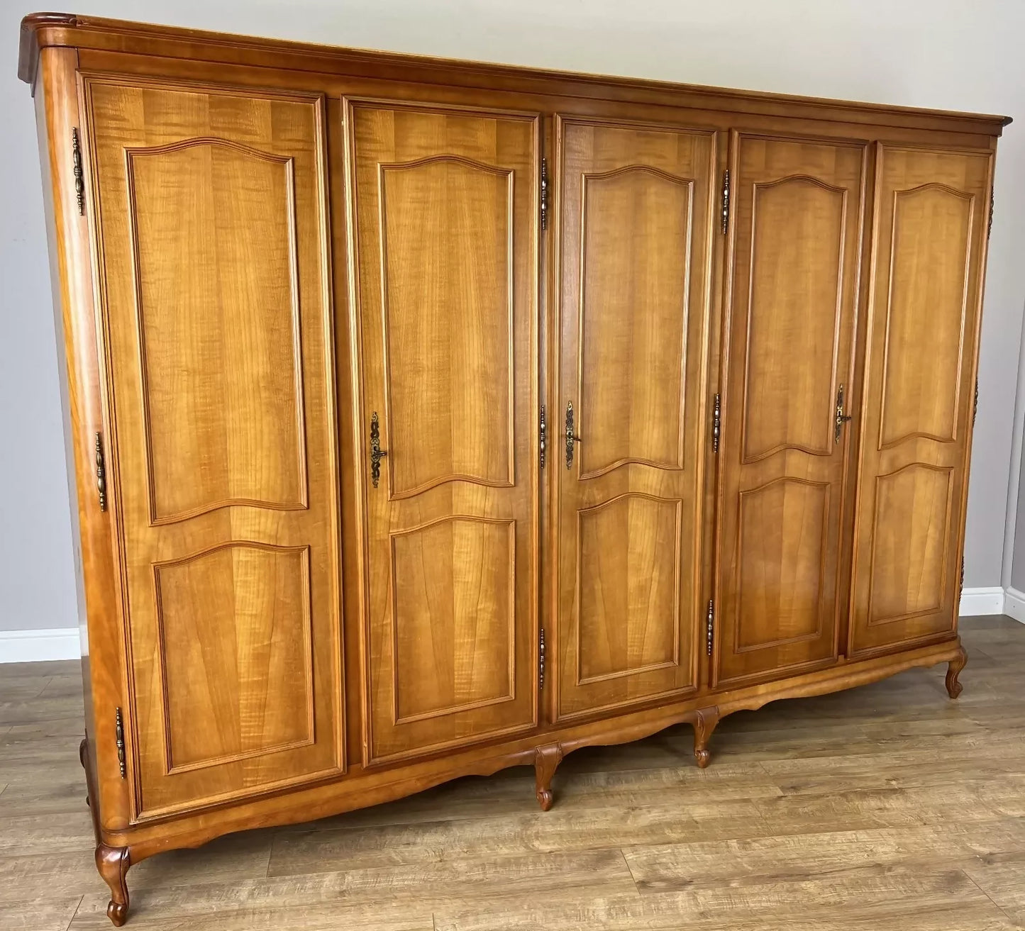 Wardrobe Vintage French Louis XVI Style Five Door Carved Armoire LOT 4985